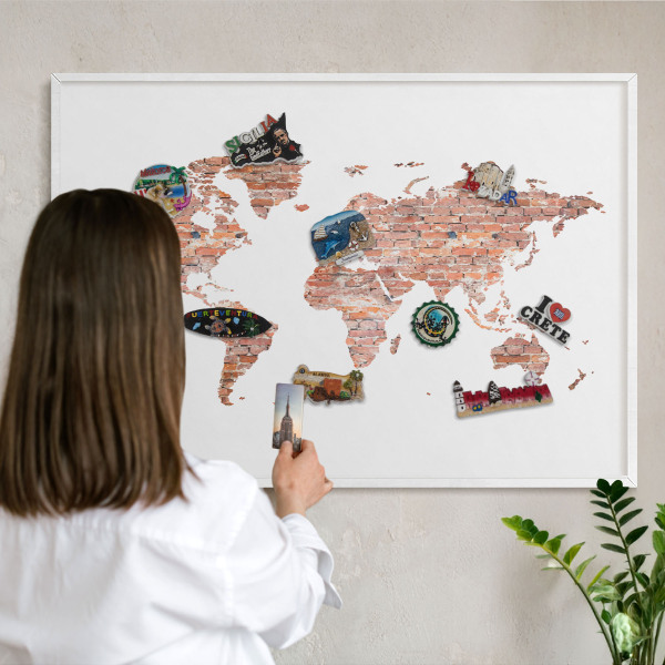 Kovové tabule na magnety bílý rám Mapa cihel