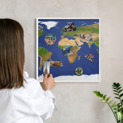 Kovové tabule na magnety bílý rám Mapování světa