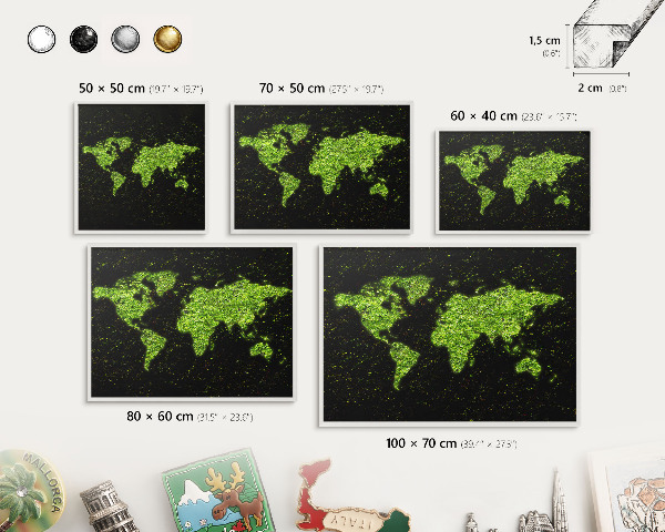 Nástěnky na magnety v bílém rámu Zelená mapa