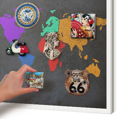 Kovové tabule na magnety bílý rám Barevná mapa