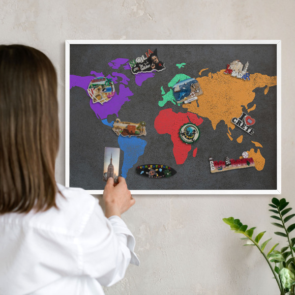 Kovové tabule na magnety bílý rám Barevná mapa