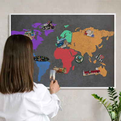 Kovové tabule na magnety bílý rám Barevná mapa