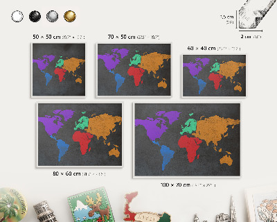Kovové tabule na magnety bílý rám Barevná mapa