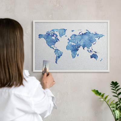 Nástěnky na magnety v bílém rámu Akvarelová mapa