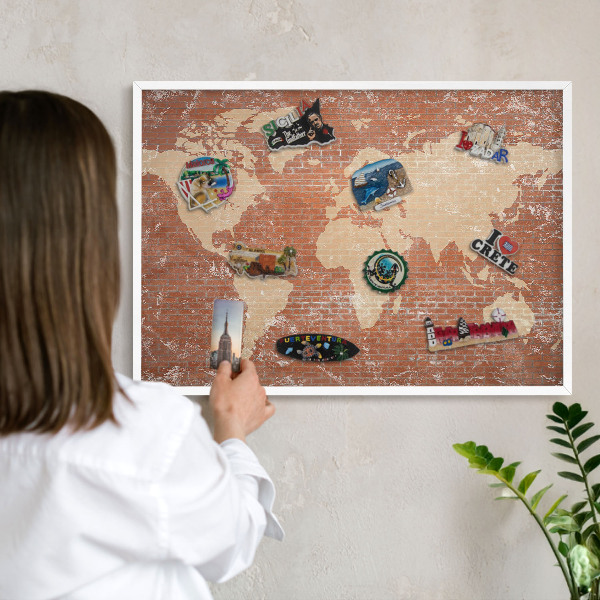 Kovové tabule na magnety bílý rám Mapa cihel
