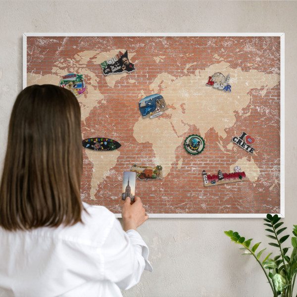 Kovové tabule na magnety bílý rám Mapa cihel