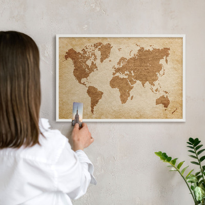 Kovové tabule na magnety bílý rám Starožitná mapa