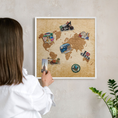 Kovové tabule na magnety bílý rám Starožitná mapa