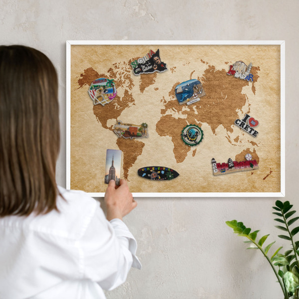 Kovové tabule na magnety bílý rám Starožitná mapa