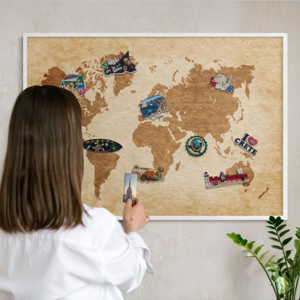 Kovové tabule na magnety bílý rám Starožitná mapa