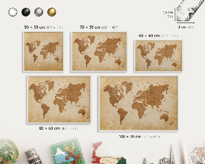 Kovové tabule na magnety bílý rám Starožitná mapa