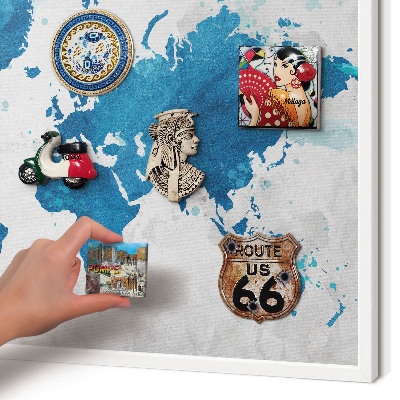 Nástěnky na magnety v bílém rámu Akvarelová mapa