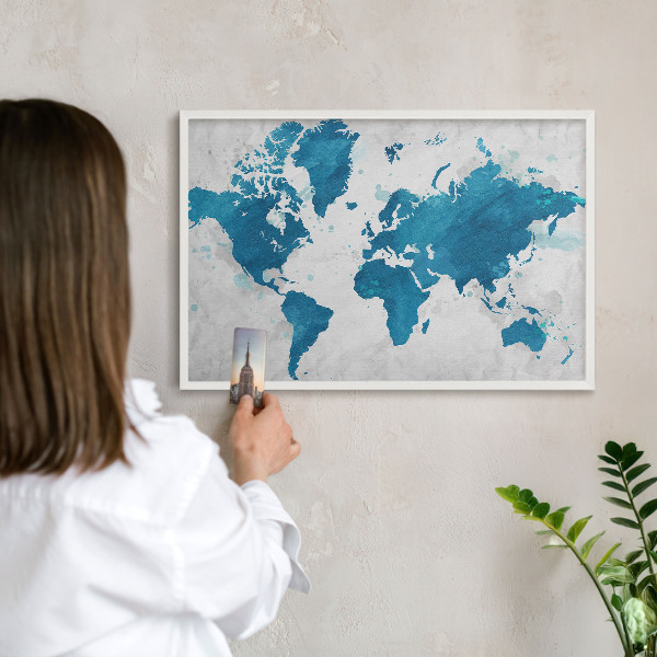 Nástěnky na magnety v bílém rámu Akvarelová mapa