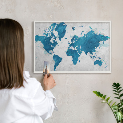 Nástěnky na magnety v bílém rámu Akvarelová mapa
