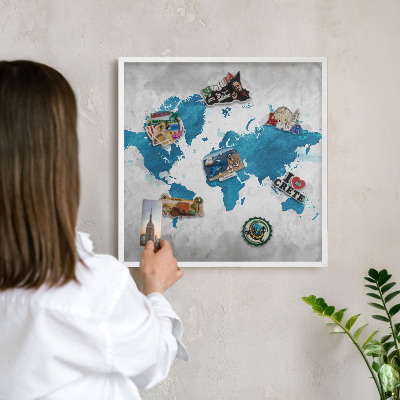 Nástěnky na magnety v bílém rámu Akvarelová mapa