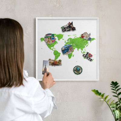 Nástěnky na magnety v bílém rámu Zelená mapa