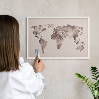 Kovové tabule na magnety bílý rám Mapa světa