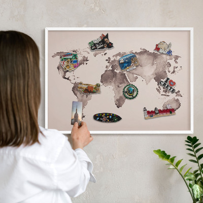 Kovové tabule na magnety bílý rám Mapa světa