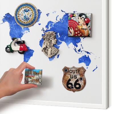 Kovové tabule na magnety bílý rám Mapa světa