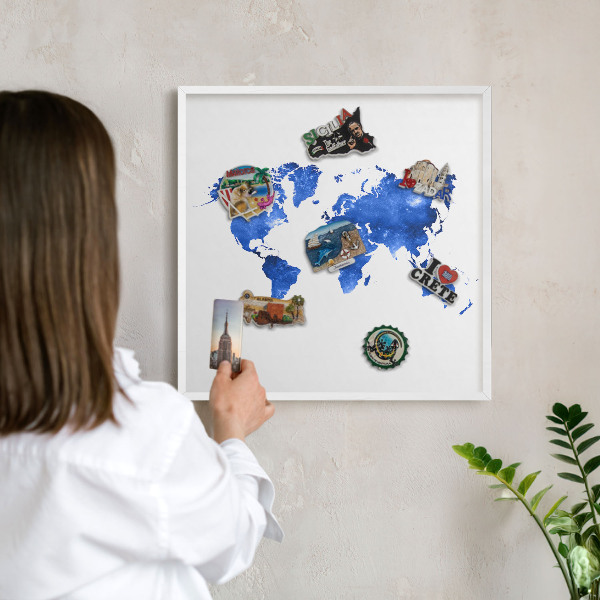 Kovové tabule na magnety bílý rám Mapa světa