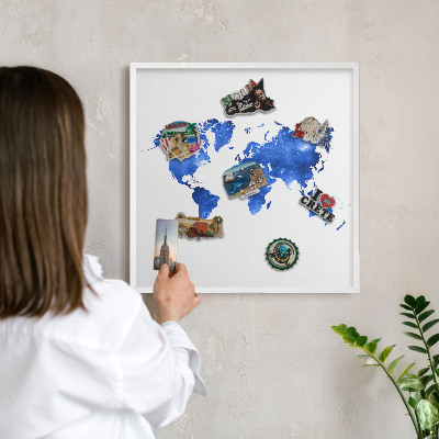 Kovové tabule na magnety bílý rám Mapa světa
