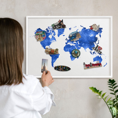 Kovové tabule na magnety bílý rám Mapa světa