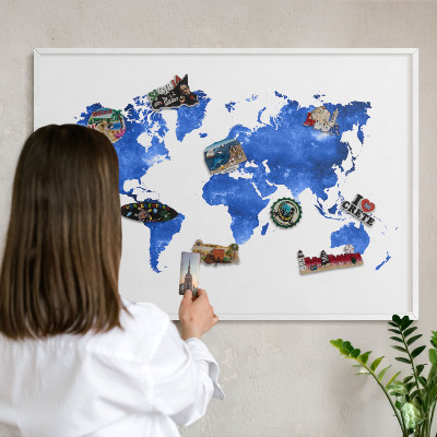 Kovové tabule na magnety bílý rám Mapa světa