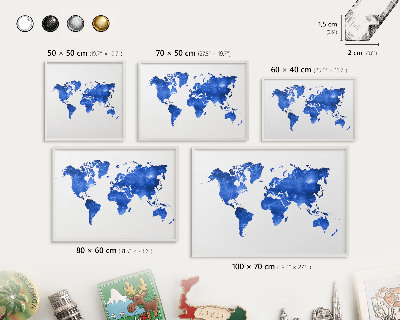 Kovové tabule na magnety bílý rám Mapa světa
