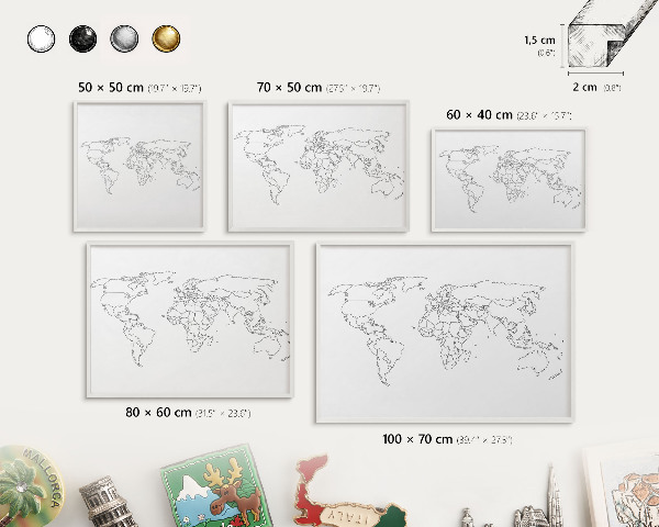 Nástěnky na magnety v bílém rámu Vrstevnicová mapa