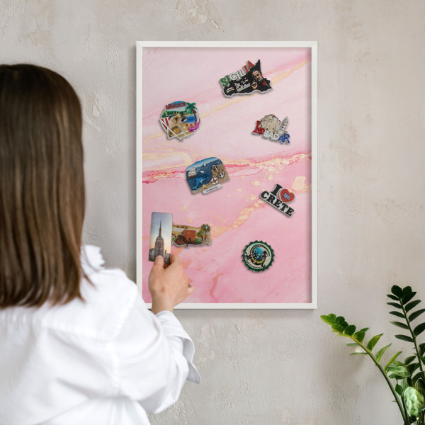 Kovové tabule na magnety bílý rám Růžová elegance