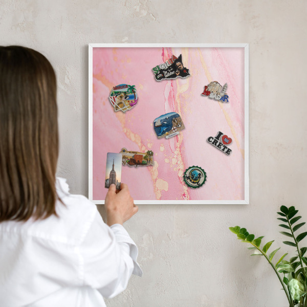 Kovové tabule na magnety bílý rám Růžová elegance