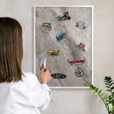 Nástěnky na magnety v bílém rámu Kamenná textura