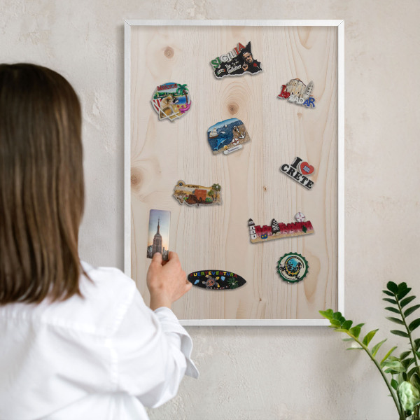 Nástěnky na magnety v bílém rámu Dřevěný vzor