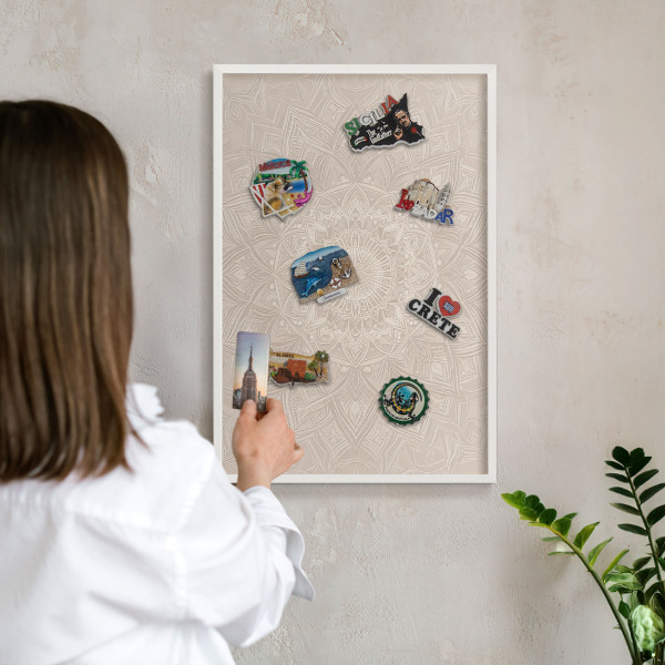 Kovové tabule na magnety bílý rám Dekorativní mandala