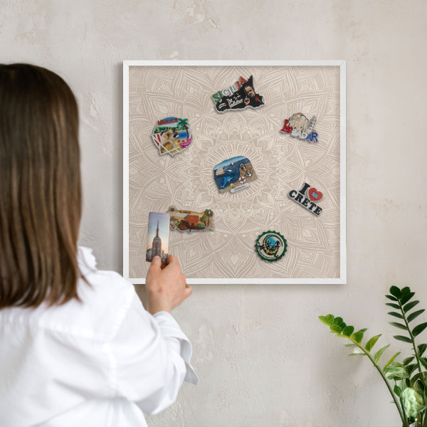 Kovové tabule na magnety bílý rám Dekorativní mandala