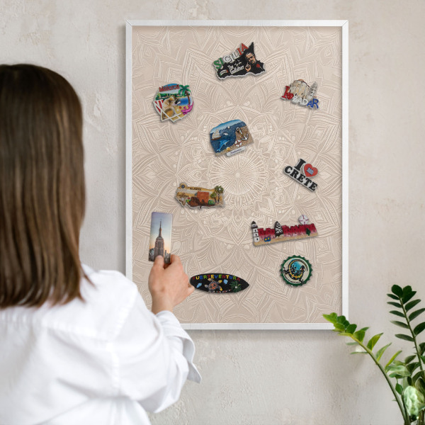 Kovové tabule na magnety bílý rám Dekorativní mandala