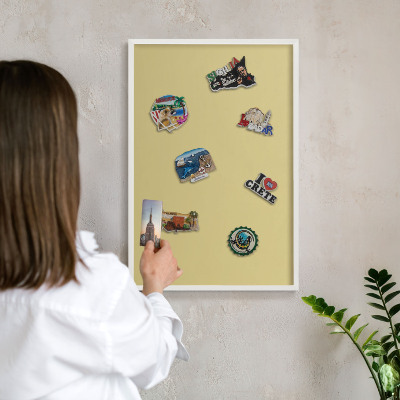 Nástěnky na magnety v bílém rámu Vintage žlutá