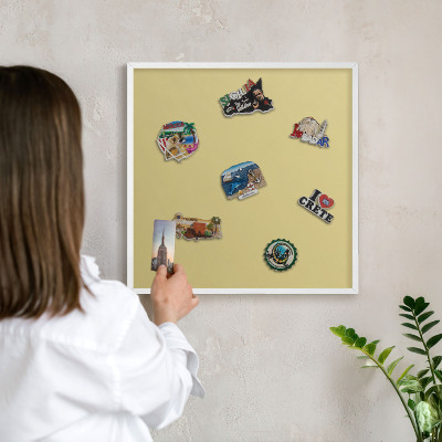 Nástěnky na magnety v bílém rámu Vintage žlutá
