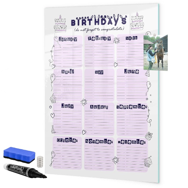 Popisovatelná magnetická tabule Narozeninový kalendář s prostorem pro fotografie