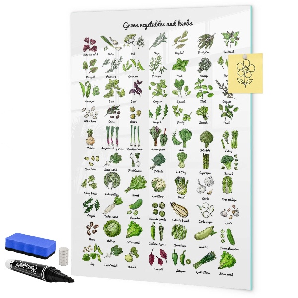 Popisovatelná magnetická tabule Zelená zelenina a bylinky v grafice