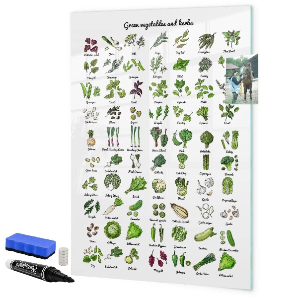 Popisovatelná magnetická tabule Zelená zelenina a bylinky v grafice