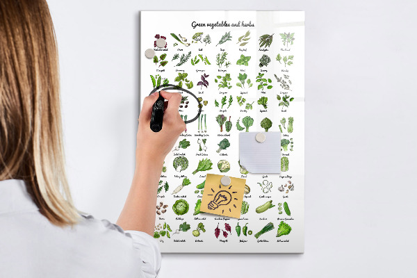 Popisovatelná magnetická tabule Zelená zelenina a bylinky v grafice