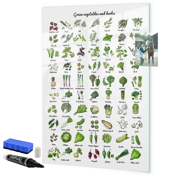 Popisovatelná magnetická tabule Zelená zelenina a bylinky v grafice
