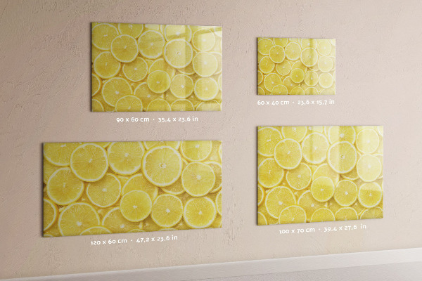 Magnetická psací tabule Citronový motiv s fotografiemi a doplňky