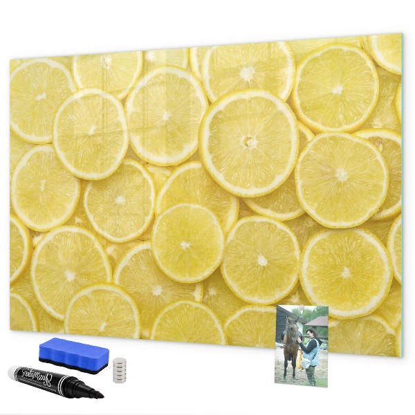 Magnetická psací tabule Citronový motiv s fotografiemi a doplňky