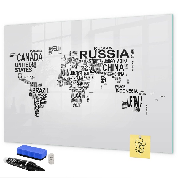 Magnetická psací tabule Mapa světa s místy a fotografiemi