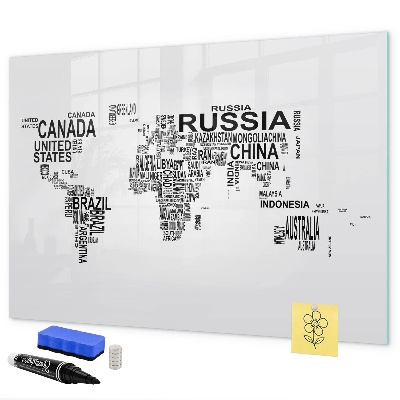 Magnetická psací tabule Mapa světa s místy a fotografiemi