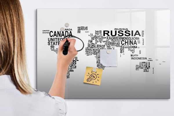 Magnetická psací tabule Mapa světa s místy a fotografiemi