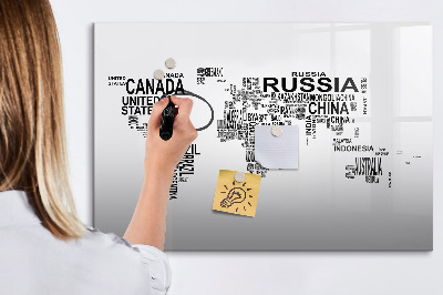 Magnetická psací tabule Mapa světa s místy a fotografiemi