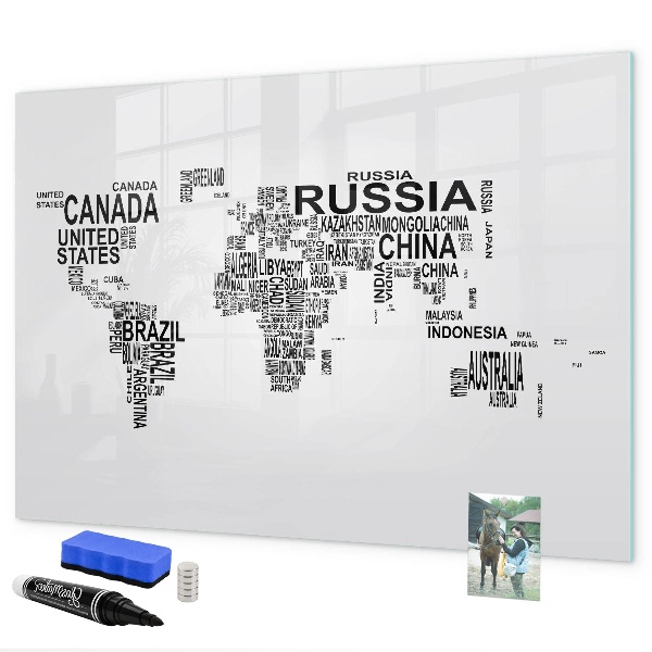 Magnetická psací tabule Mapa světa s místy a fotografiemi